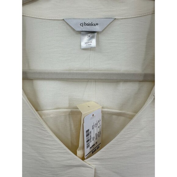 CJ Banks Women's Top Plus Size 3X Cream Long Sleeve V-Neck Career Business New - Picture 5 of 7